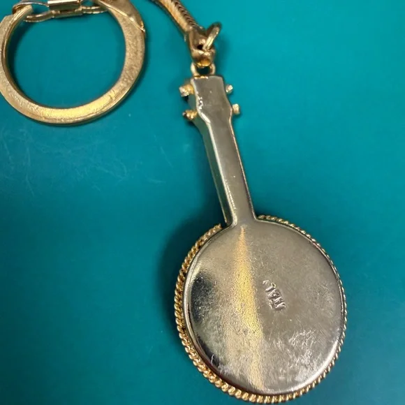 Vintage Micro Mosaic Floral Banjo Keychain - Red & Blue stamped Italy - Picture 5 of 7